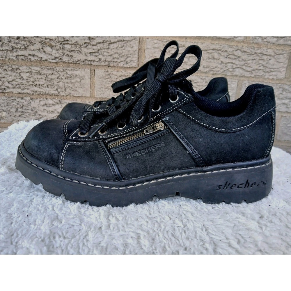 Vtg Y2K Skechers Women's Leather Tredd Jammers Shoes Chunky Sz 9 Goth Grunge